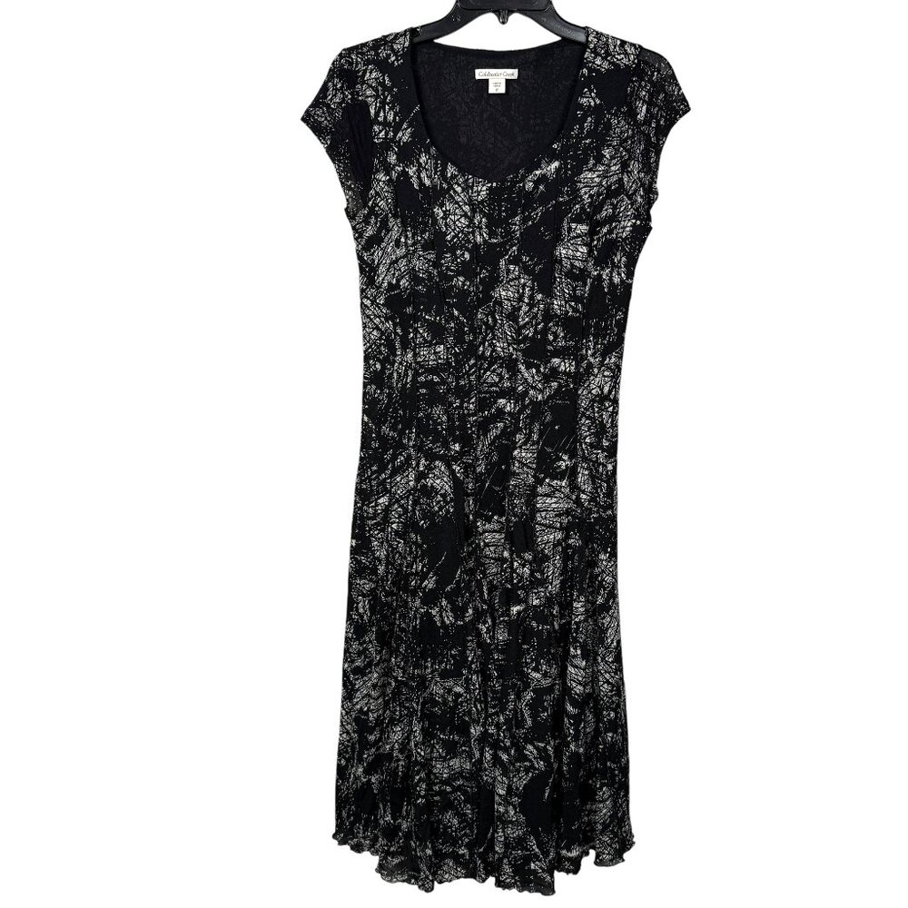 Coldwater Creek Dress Size 12 Black White Y2K Mesh A Line Stretch Goth Prairie